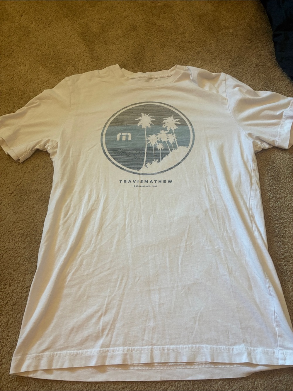 TravisMathew Seafoam Palm Tree Circle Graphic Tee Shirt White size M